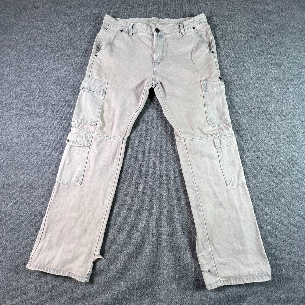 Riot Empire Cargo Pants Men 36x32 Beige Multi Pocket Utility Tactical Distressed